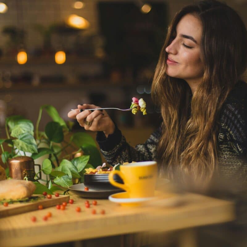 a woman eating