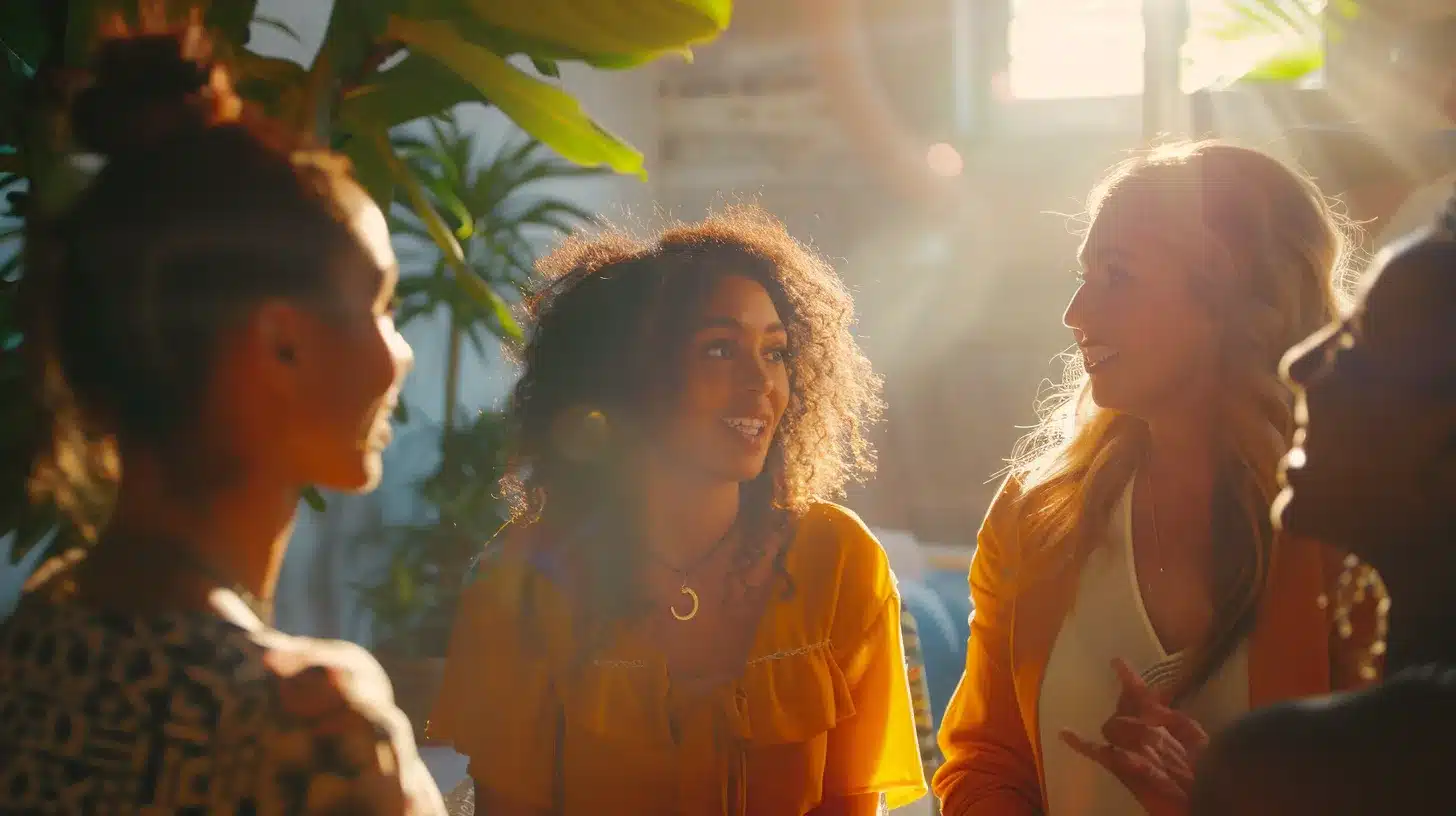 a powerful scene depicting a diverse group of women in a sunlit room, engaged in an uplifting discussion about endometriosis awareness and education, conveying a sense of solidarity and empowerment. - Rachael Haverland Site a powerful scene depicting a diverse group of women in a sunlit room, engaged in an uplifting discussion about endometriosis awareness and education, conveying a sense of solidarity and empowerment.