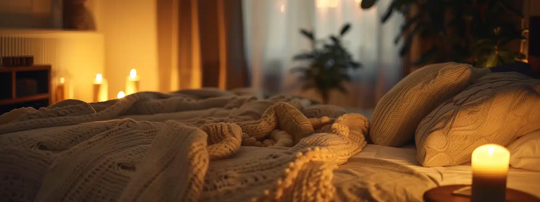 a serene bedroom bathed in soft, warm lighting showcases a plush bed adorned with cozy blankets, emphasizing the peaceful ambiance essential for promoting restorative sleep quality and overall well-being. - Rachael Haverland Site a serene bedroom bathed in soft, warm lighting showcases a plush bed adorned with cozy blankets, emphasizing the peaceful ambiance essential for promoting restorative sleep quality and overall well-being.