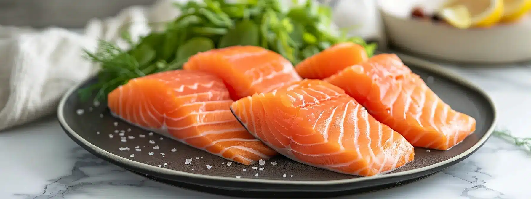 a vibrant, close-up image of a plate filled with fresh salmon and leafy greens, symbolizing the impactful role of omega-3 fatty acids in health, set against a softly lit kitchen backdrop to evoke warmth and nourishment.