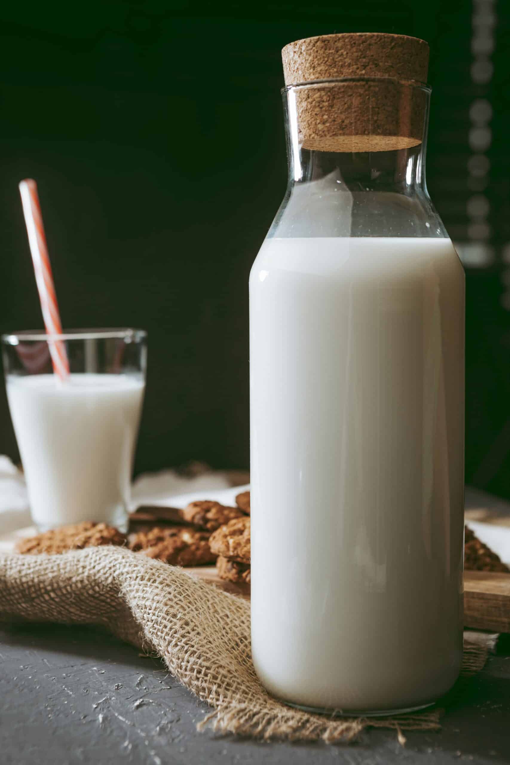 A glass bottle filled with soy milk, alongside a glass with a straw, illustrating a common soy-based product and its role in plant-based nutrition. - Rachael Haverland Site A glass bottle filled with soy milk, alongside a glass with a straw, illustrating a common soy-based product and its role in plant-based nutrition.