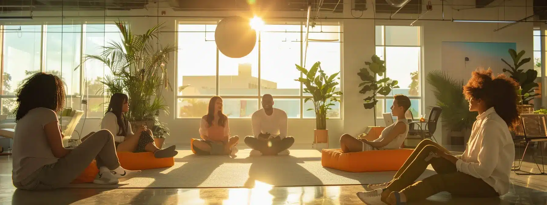 a serene office space filled with soft, ambient lighting showcases a group of diverse individuals engaged in a supportive circle, practicing mindfulness and sharing coping strategies for mental health amidst the challenges of endometriosis. - Rachael Haverland Site a serene office space filled with soft, ambient lighting showcases a group of diverse individuals engaged in a supportive circle, practicing mindfulness and sharing coping strategies for mental health amidst the challenges of endometriosis.