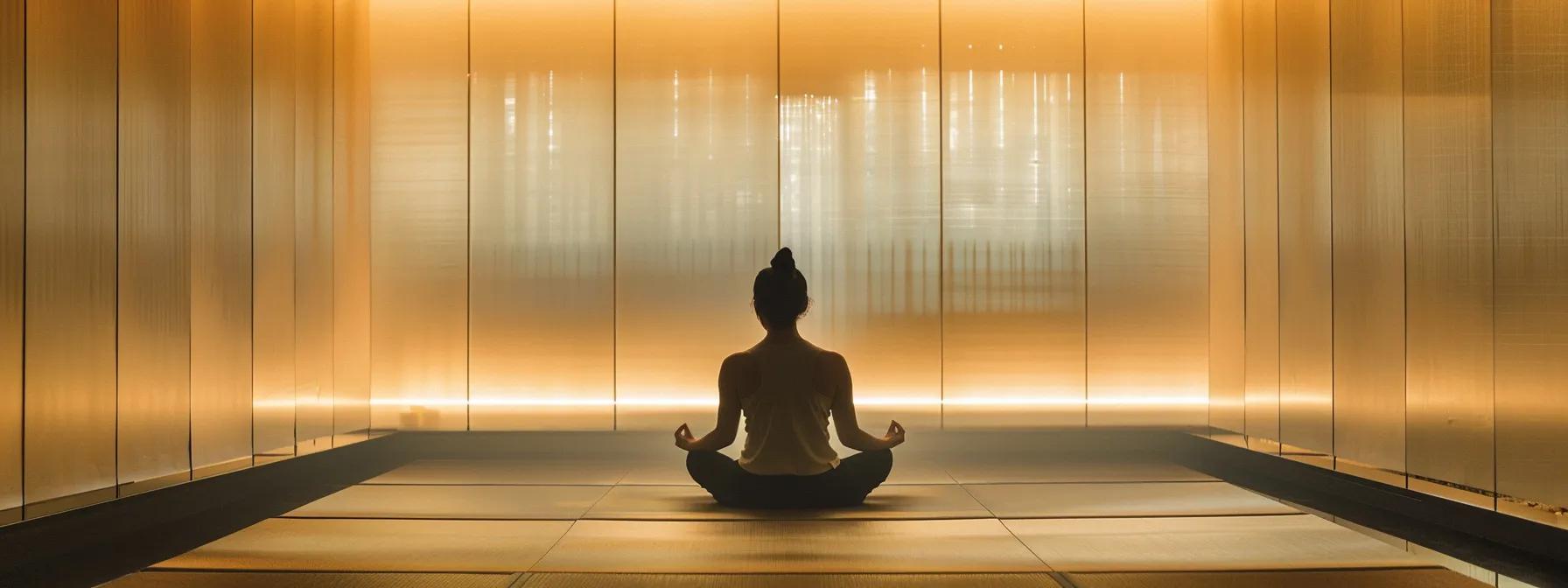 a serene indoor meditation space, softly lit and minimally decorated, features a practitioner seated in deep concentration as they navigate the challenges of mindfulness amidst the subtle visual representation of their internal struggle with endometriosis pain. - Rachael Haverland Site a serene indoor meditation space, softly lit and minimally decorated, features a practitioner seated in deep concentration as they navigate the challenges of mindfulness amidst the subtle visual representation of their internal struggle with endometriosis pain.