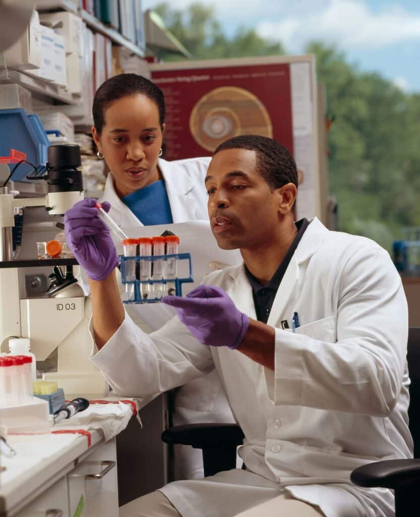 lab assistants running a test