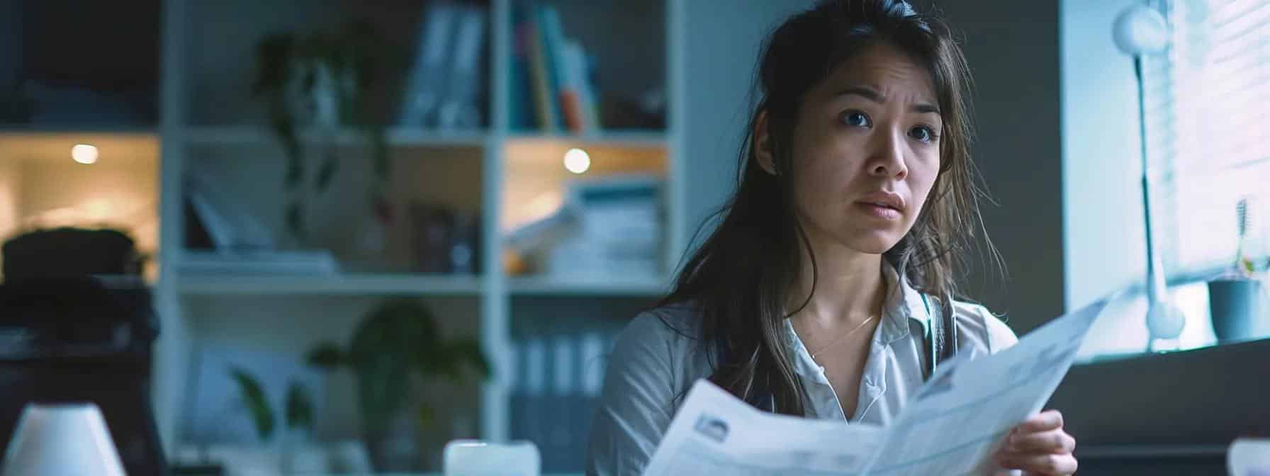 a close-up shot of a concerned woman seated in a modern, dimly-lit office, surrounded by medical charts and treatment guides, visibly burdened by the effects of endometriosis, capturing the emotional weight of her experience. - Rachael Haverland Site a close-up shot of a concerned woman seated in a modern, dimly-lit office, surrounded by medical charts and treatment guides, visibly burdened by the effects of endometriosis, capturing the emotional weight of her experience.