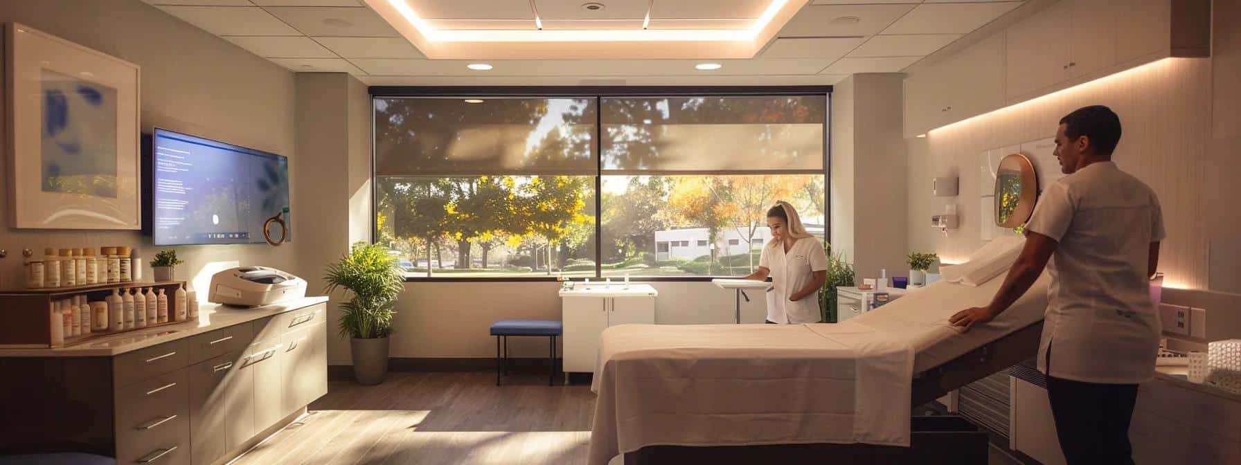 a modern, well-lit therapy room with a professional physical therapist demonstrating a non-invasive treatment technique on a patient, emphasizing a focus on healing and comfort in addressing endometriosis-related dysfunctions. - Rachael Haverland Site a modern, well-lit therapy room with a professional physical therapist demonstrating a non-invasive treatment technique on a patient, emphasizing a focus on healing and comfort in addressing endometriosis-related dysfunctions.