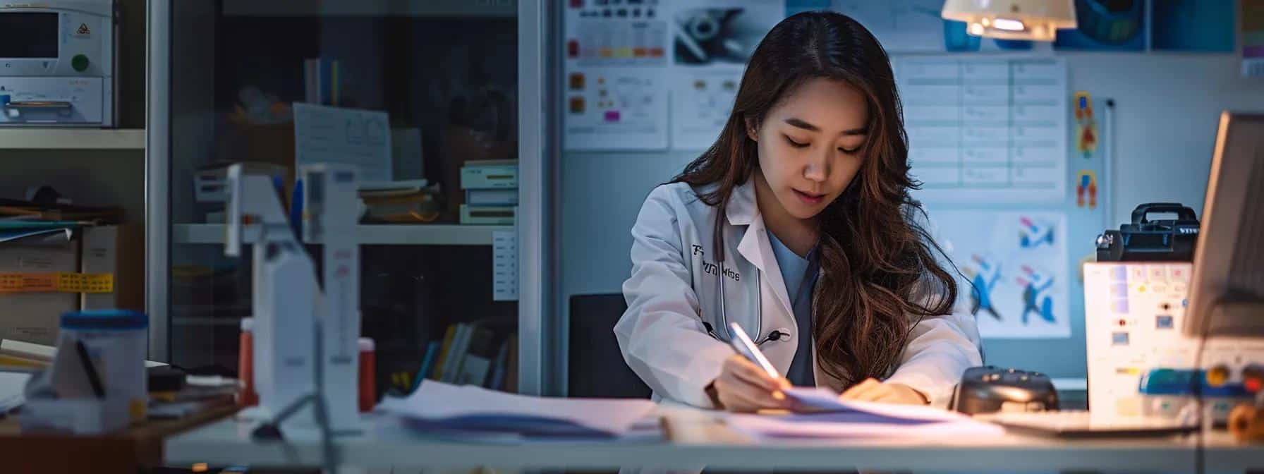 an office space features a focused medical professional studying - Rachael Haverland Site an office space features a focused medical professional studying