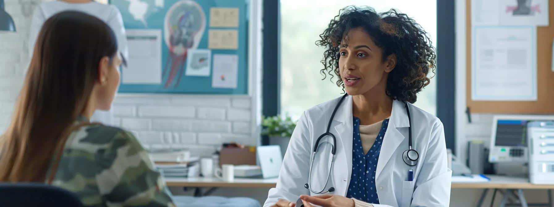 medical office setting features a female doctor discussing various endometriosis treatment options with a patient - Rachael Haverland Site medical office setting features a female doctor discussing various endometriosis treatment options with a patient