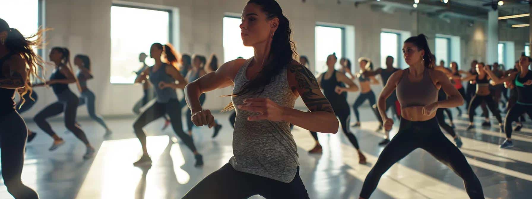 an indoor fitness studio with a group of people engaged in moderate exercises - Rachael Haverland Site an indoor fitness studio with a group of people engaged in moderate exercises