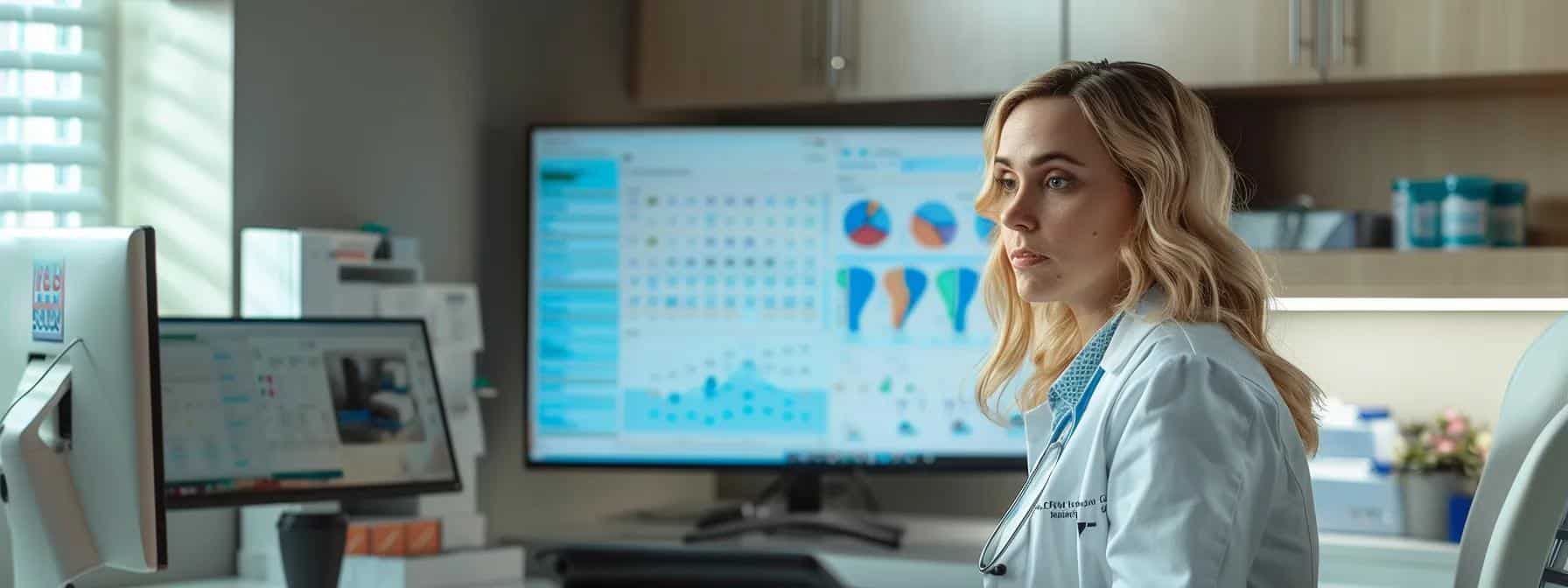 a modern, well-lit office space features a confident professional engaged in a discussion with a nurse, surrounded by charts and wellness resources, illustrating strategic approaches to managing hormonal treatment side effects. - Rachael Haverland Site a modern, well-lit office space features a confident professional engaged in a discussion with a nurse, surrounded by charts and wellness resources, illustrating strategic approaches to managing hormonal treatment side effects.