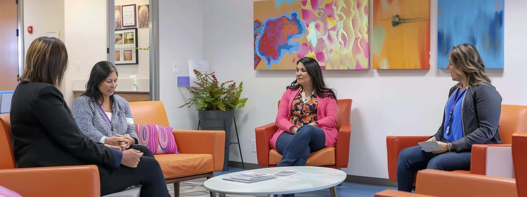 a vibrant, modern consultation room filled with knowledgeable healthcare professionals discussing tailored treatment plans for endometriosis, emphasizing the supportive exchange of expert advice and community resources. - Rachael Haverland Site a vibrant, modern consultation room filled with knowledgeable healthcare professionals discussing tailored treatment plans for endometriosis, emphasizing the supportive exchange of expert advice and community resources.
