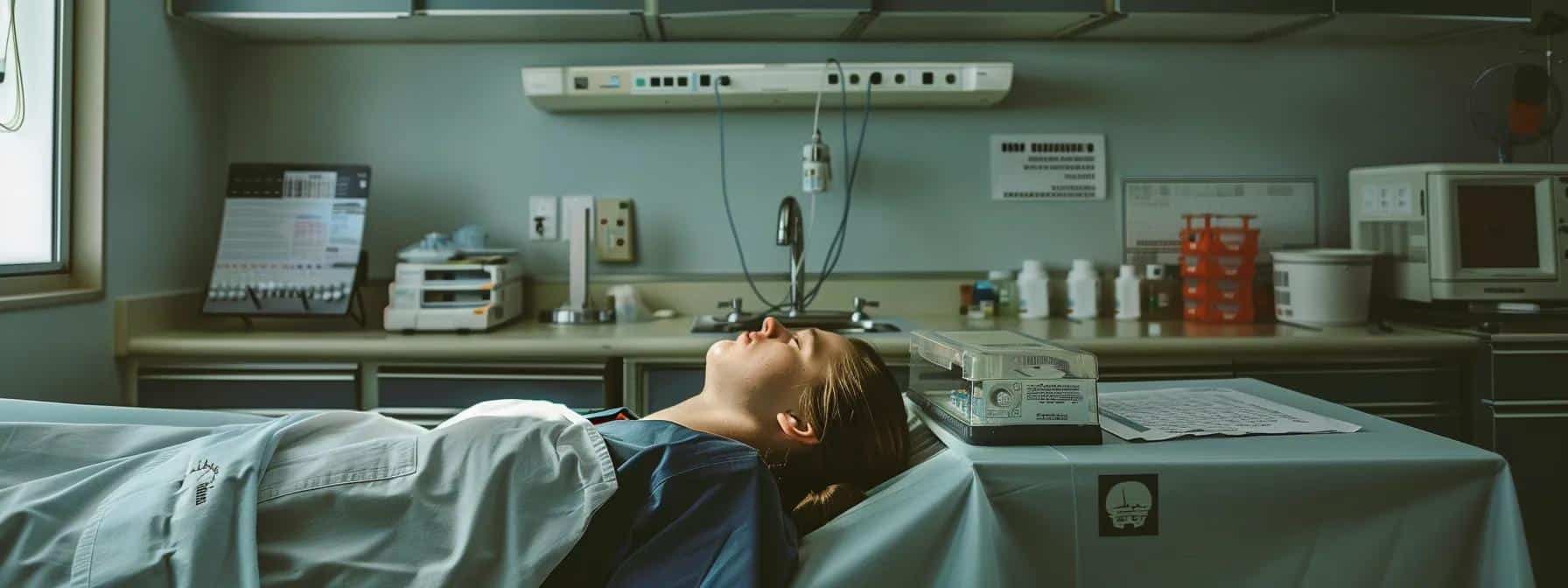 clinical examination room with a patient lying on an examination table - Rachael Haverland Site clinical examination room with a patient lying on an examination table