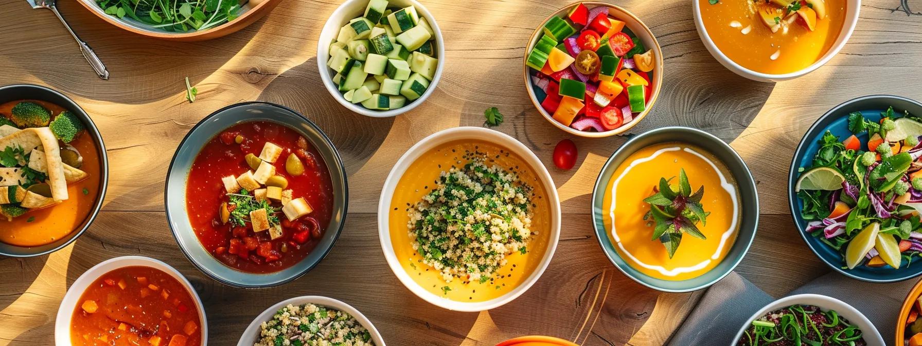 a vibrant kitchen scene showcases a beautifully arranged table filled with colorful endometriosis-friendly dishes, including a hearty vegetable soup, a quinoa salad bursting with leafy greens, and a refreshing nutrient-rich smoothie, all set in a modern, well-lit urban kitchen. - Rachael Haverland Site a vibrant kitchen scene showcases a beautifully arranged table filled with colorful endometriosis-friendly dishes, including a hearty vegetable soup, a quinoa salad bursting with leafy greens, and a refreshing nutrient-rich smoothie, all set in a modern, well-lit urban kitchen.