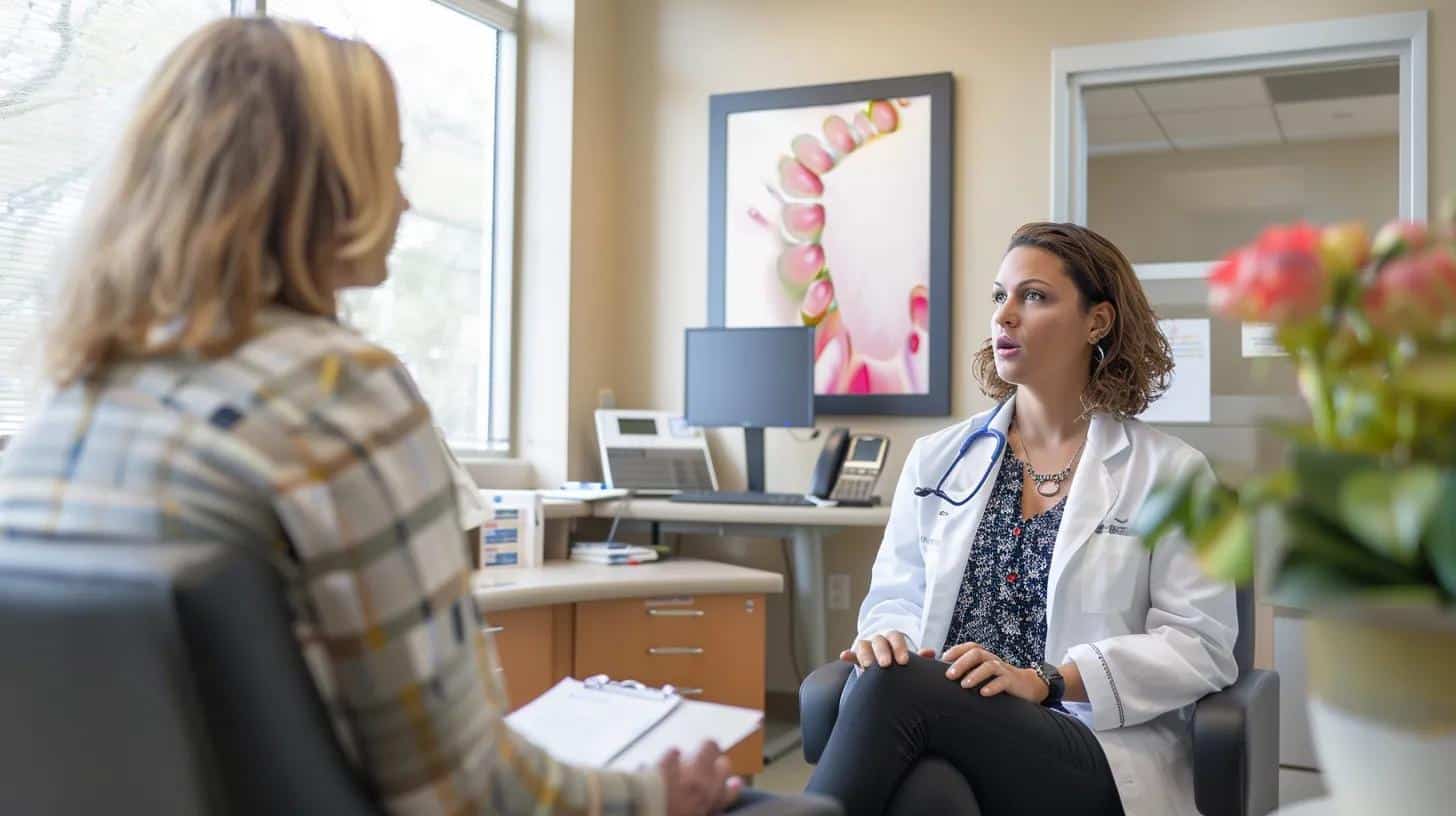 a modern, well-lit medical office setting showcases a compassionate healthcare professional discussing effective endometriosis treatment options with a thoughtful patient, emphasizing the collaborative approach to managing this complex condition. - Rachael Haverland Site a modern, well-lit medical office setting showcases a compassionate healthcare professional discussing effective endometriosis treatment options with a thoughtful patient, emphasizing the collaborative approach to managing this complex condition.