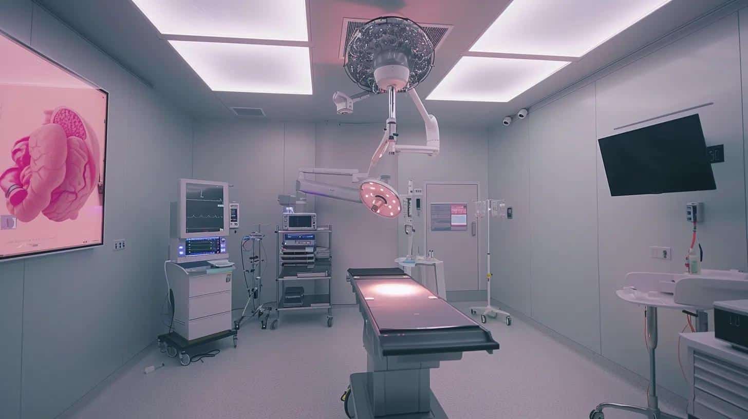 a sterile and modern medical examination room showcases a surgical setup with advanced laparoscopic instruments and clear visuals of medical diagrams illustrating endometriosis treatment options, emphasizing the intersection of technology and fertility enhancement. - Rachael Haverland Site a sterile and modern medical examination room showcases a surgical setup with advanced laparoscopic instruments and clear visuals of medical diagrams illustrating endometriosis treatment options, emphasizing the intersection of technology and fertility enhancement.
