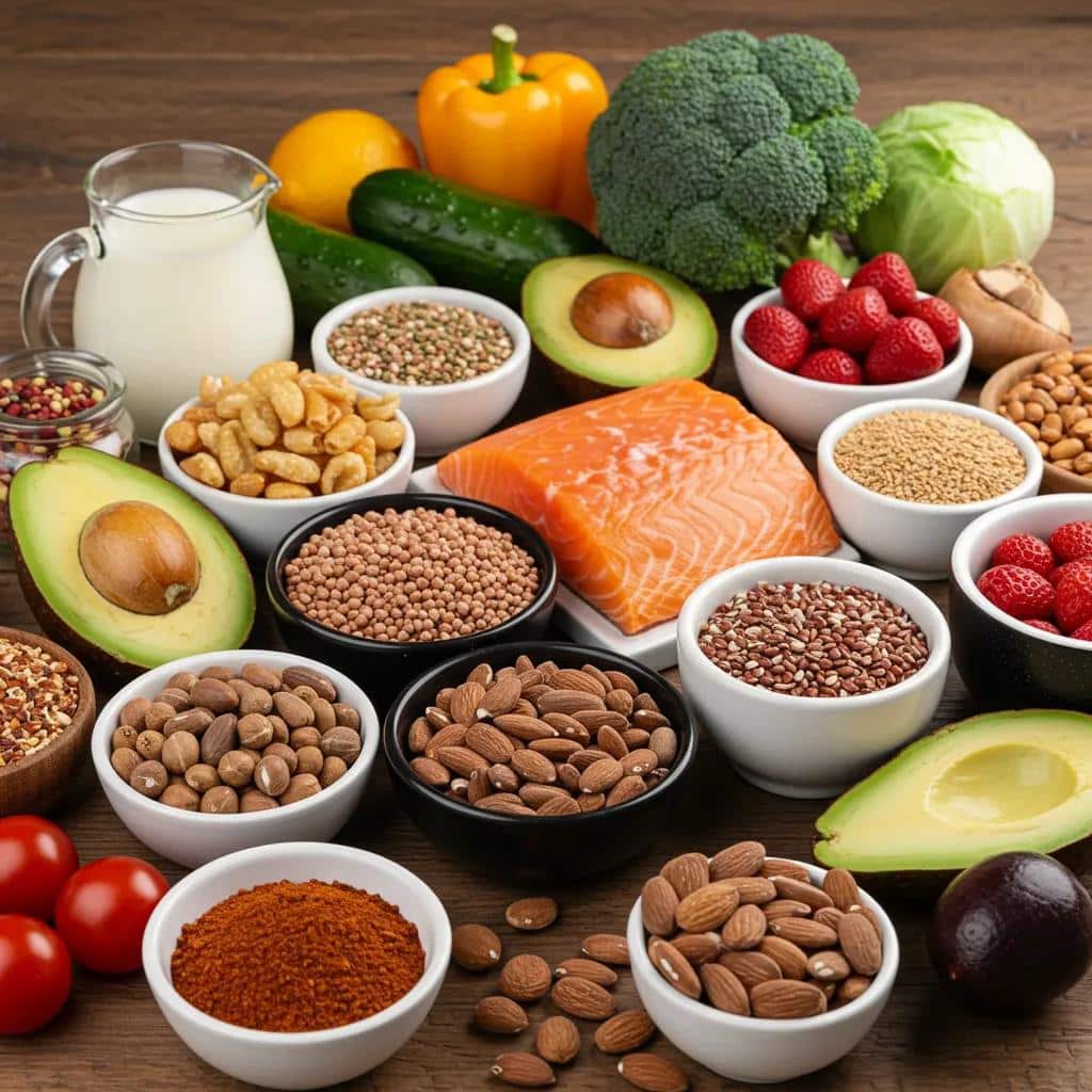 A vibrant array of anti-inflammatory foods beneficial for endometriosis management