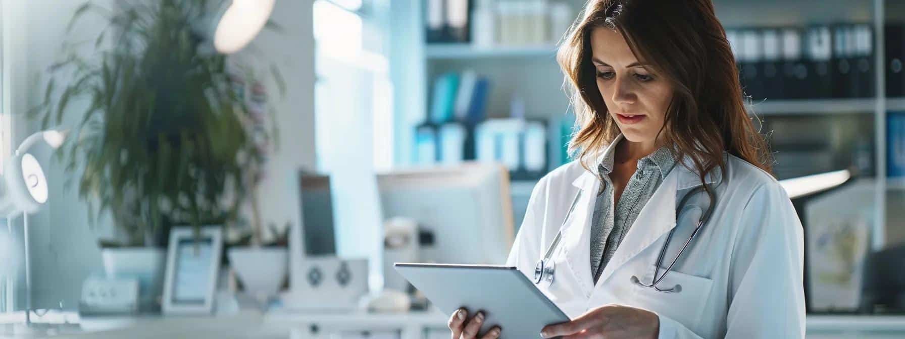 a modern clinic setting with a woman thoughtfully documenting her pre-menstrual symptoms on a sleek digital tablet, surrounded by medical charts and a calm, professional atmosphere, highlighting the importance of tracking endometriosis symptoms for tailored treatment. - Rachael Haverland Site a modern clinic setting with a woman thoughtfully documenting her pre-menstrual symptoms on a sleek digital tablet, surrounded by medical charts and a calm, professional atmosphere, highlighting the importance of tracking endometriosis symptoms for tailored treatment.