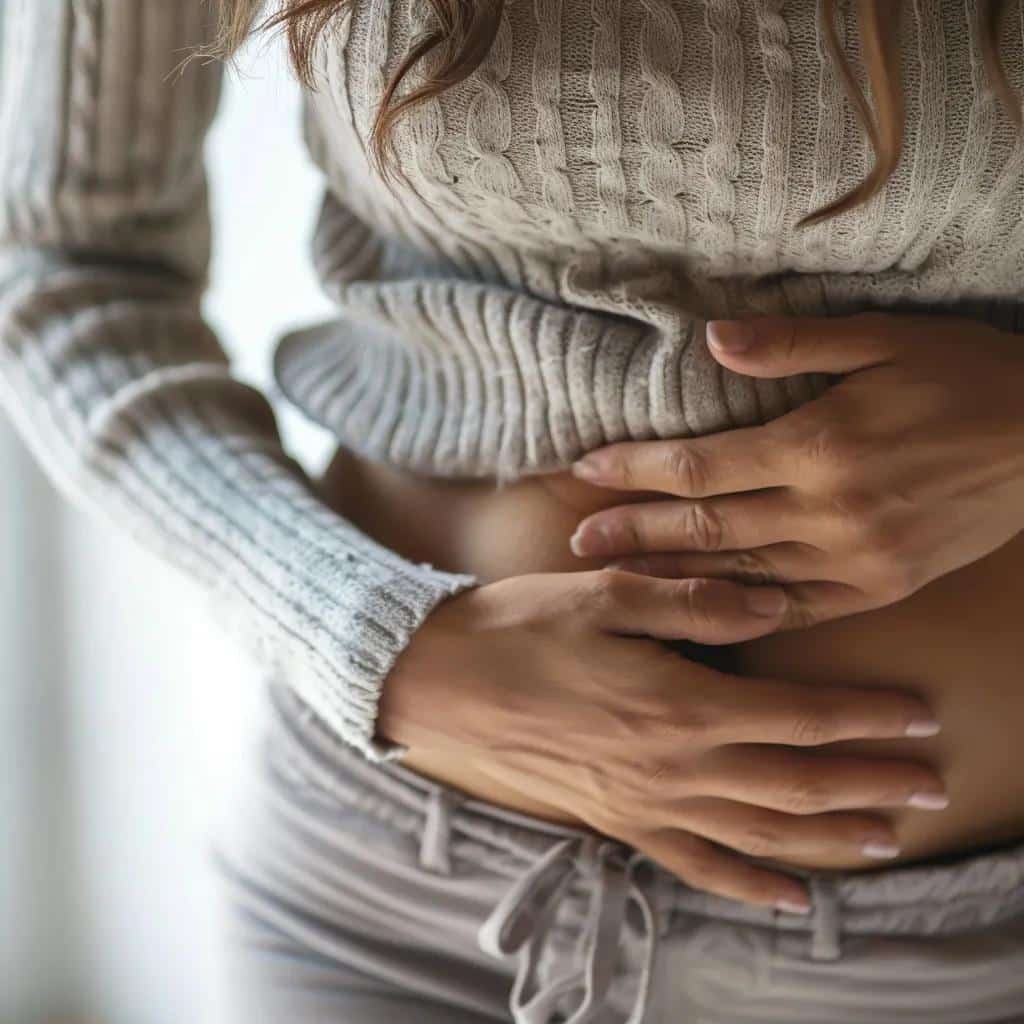 Woman experiencing abdominal pain, highlighting the common symptoms of endometriosis