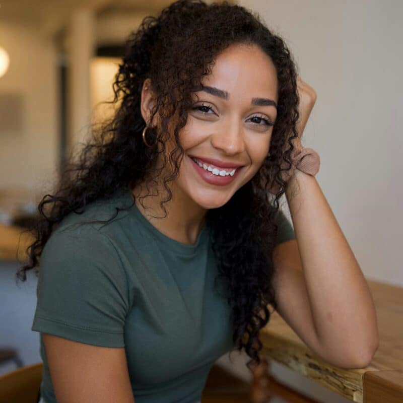 a woman smiling