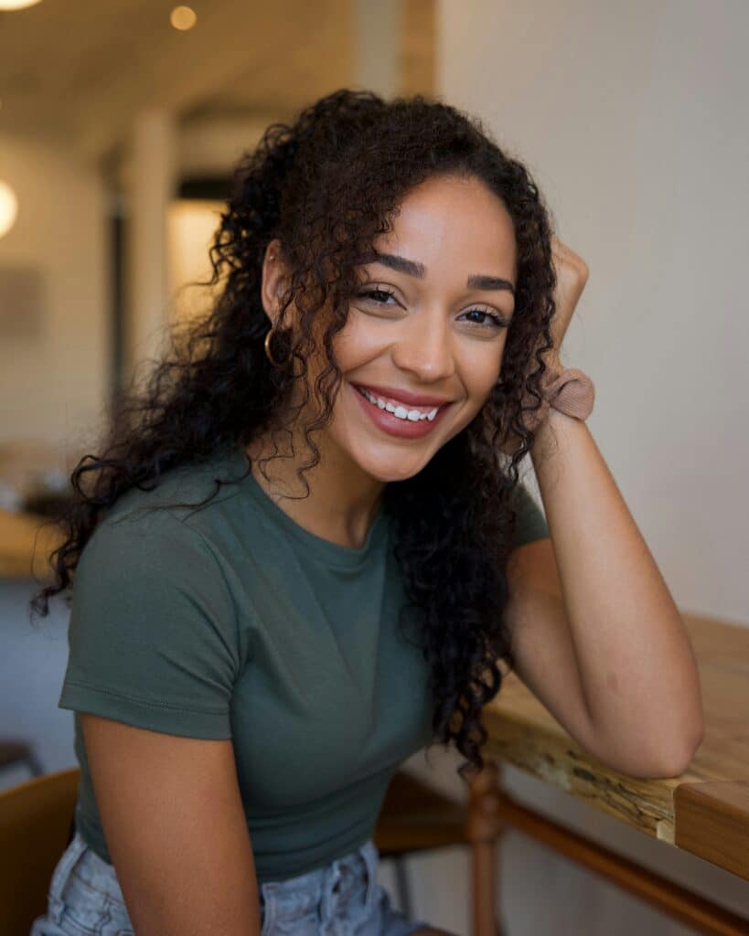 a woman smiling