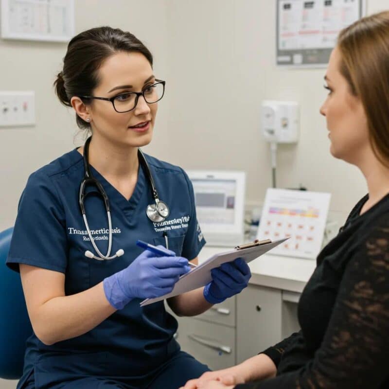Healthcare professional explaining endometriosis treatment options to a patient