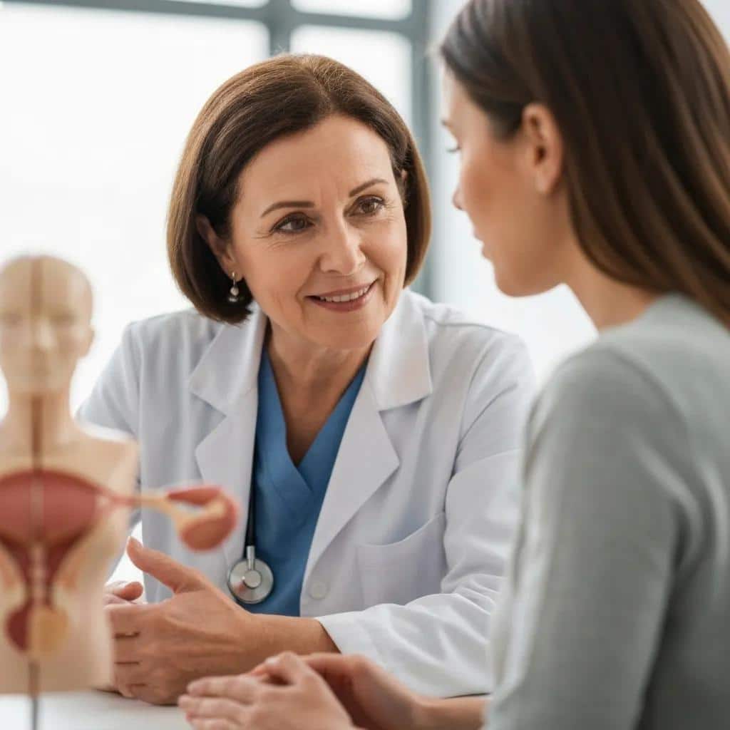 A compassionate healthcare professional engaging with a patient, discussing endometriosis symptoms and emphasizing the importance of understanding chronic pelvic pain.