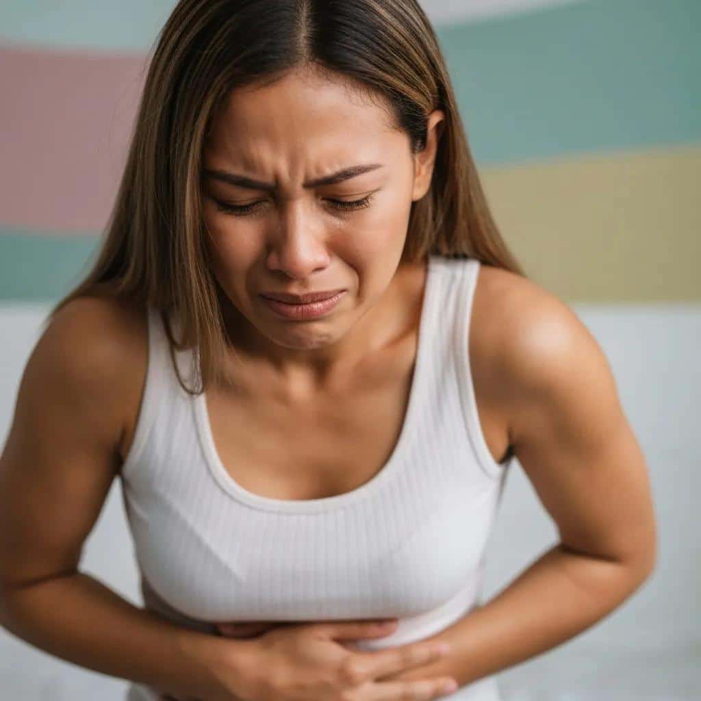 A woman experiencing pelvic pain, illustrating the common symptoms associated with endometriosis.