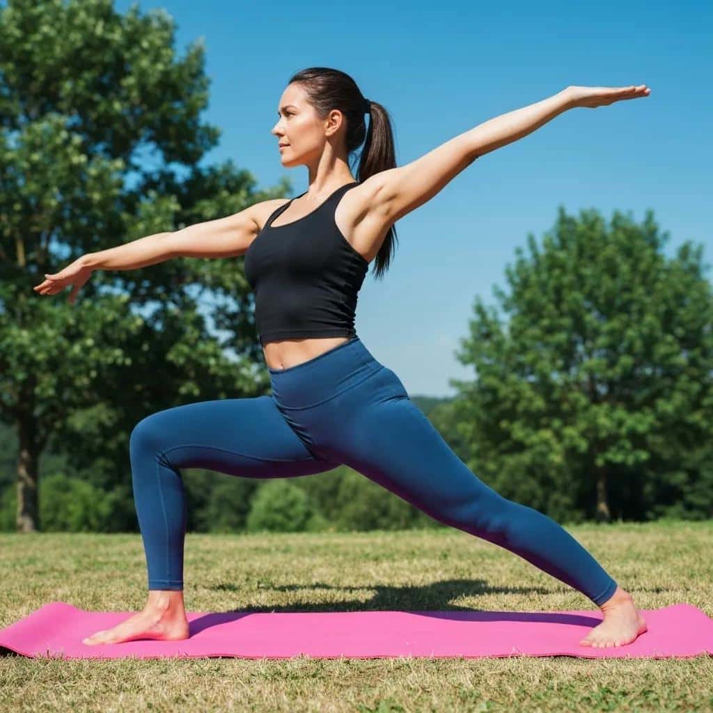 Woman practicing yoga outdoors, representing holistic management of endometriosis symptoms