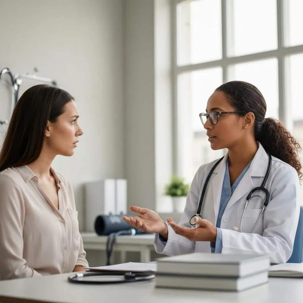 A healthcare professional explaining diagnostic procedures for early endometriosis detection.