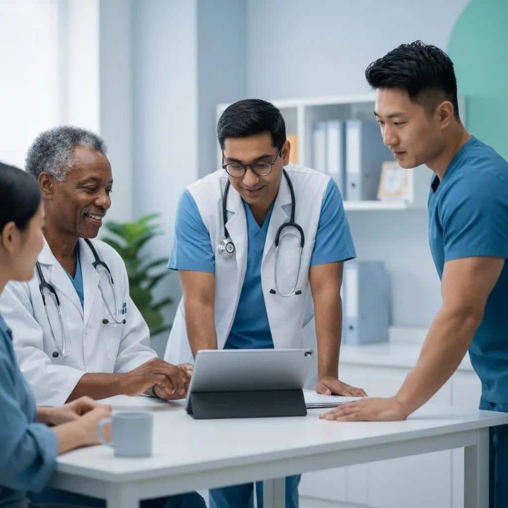 A dedicated healthcare team collaborating on a personalized treatment plan for endometriosis, highlighting a comprehensive, multidisciplinary approach to managing chronic pelvic pain.