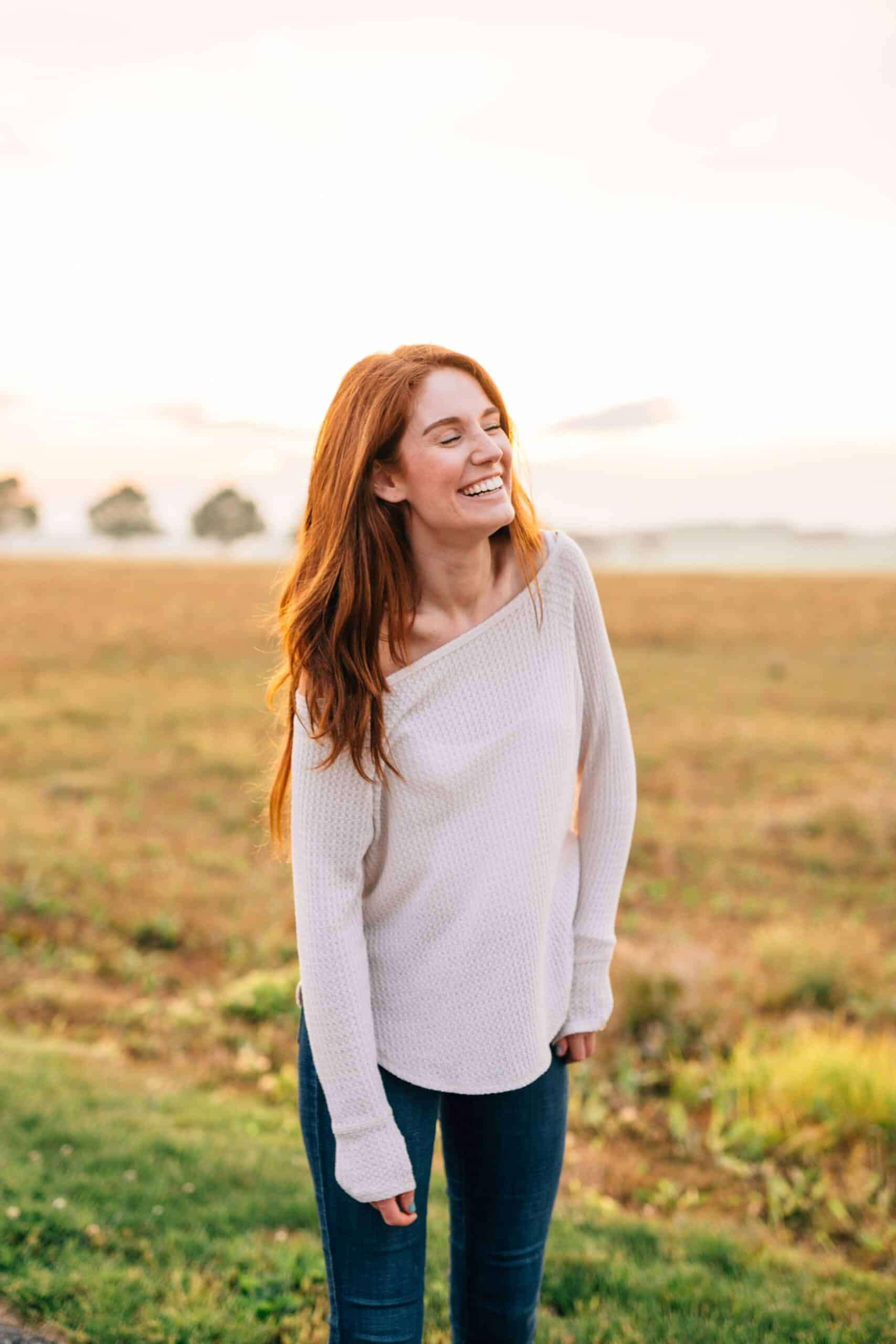 a woman smiling