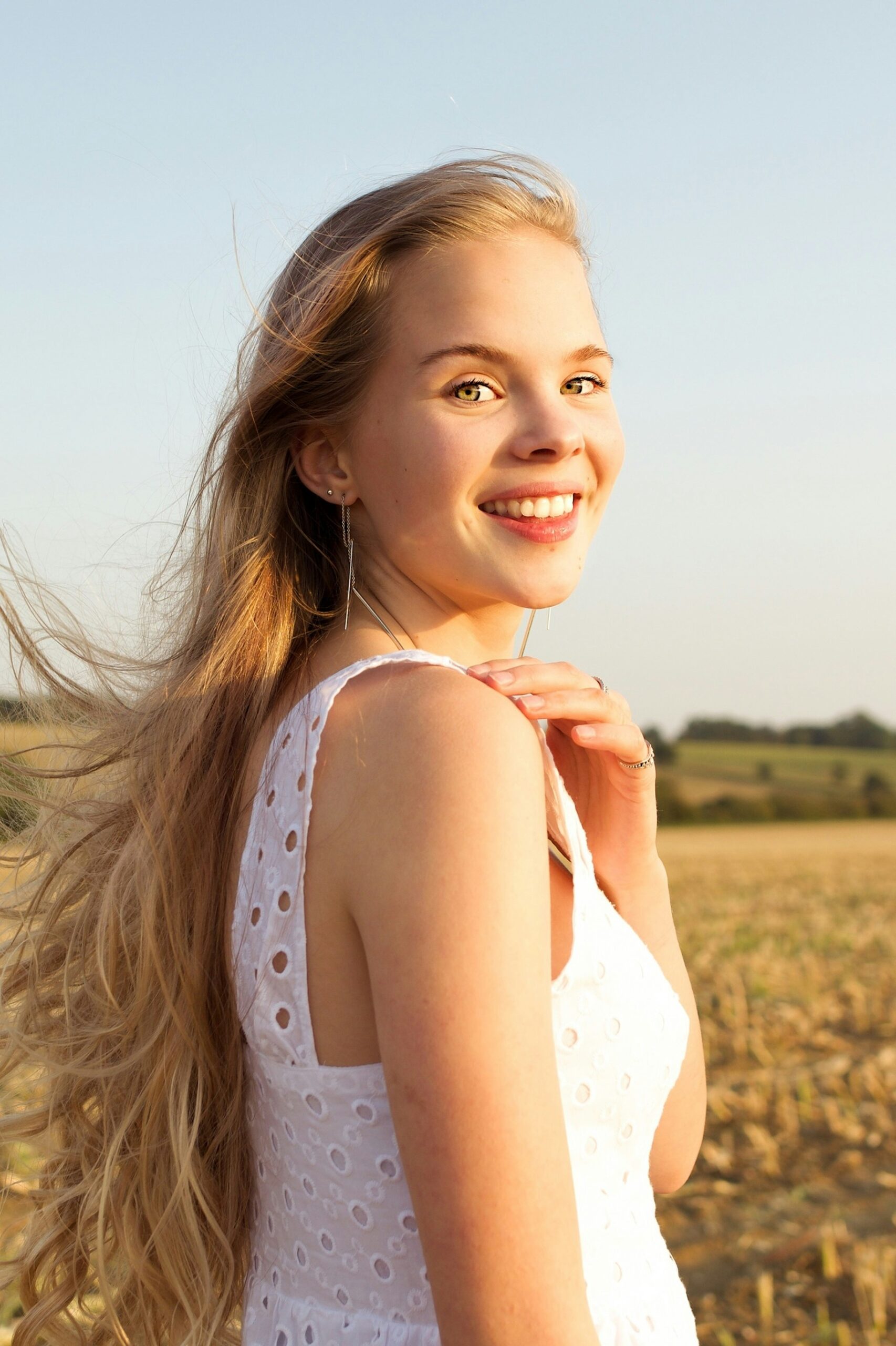 a woman smiling