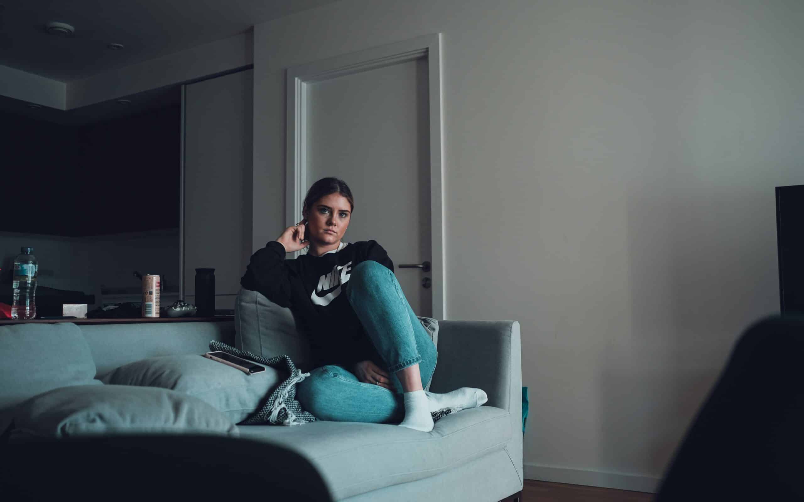 a woman sitting on the sofa