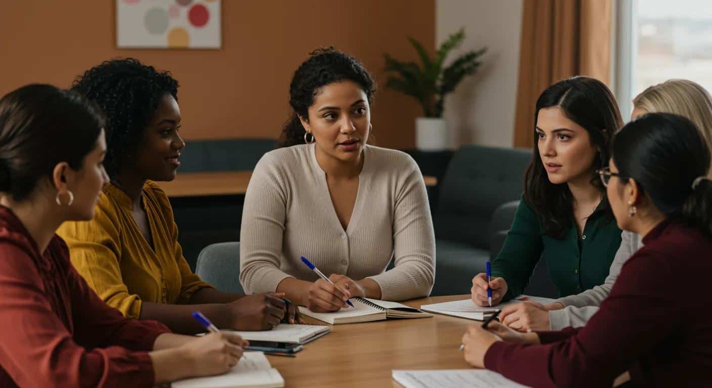 A supportive group discussing endometriosis diagnosis and health