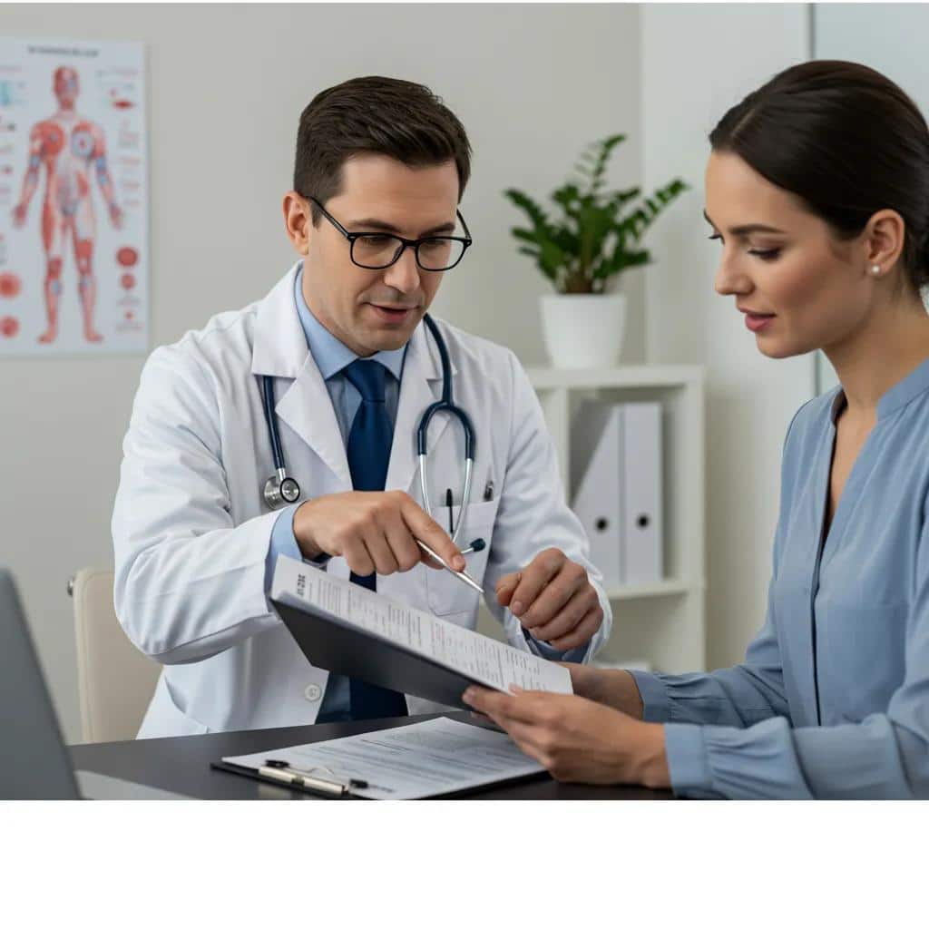 doctor and patient reviewing a symptom tracking log in a consultation room highlighting effective communication 284a636e a8d6 4d4b 9518 17c4744fa115webp - Rachael Haverland Site Doctor and patient reviewing a symptom tracking log in a consultation room, emphasizing effective communication and collaborative treatment planning for endometriosis management.