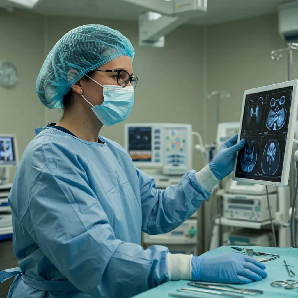 Endometriosis specialist meticulously examining pelvic imaging for precise diagnosis