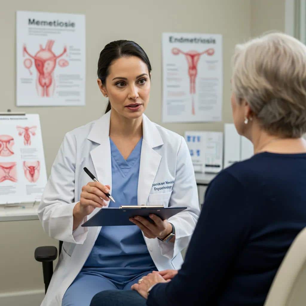 healthcare professional discussing hormone replacement therapy with a patient daf74416 e401 4172 b823 58aaab983199webp - Rachael Haverland Site Healthcare professional discussing Hormone Replacement Therapy with a patient, emphasizing menopause and endometriosis management, with anatomical charts in the background.