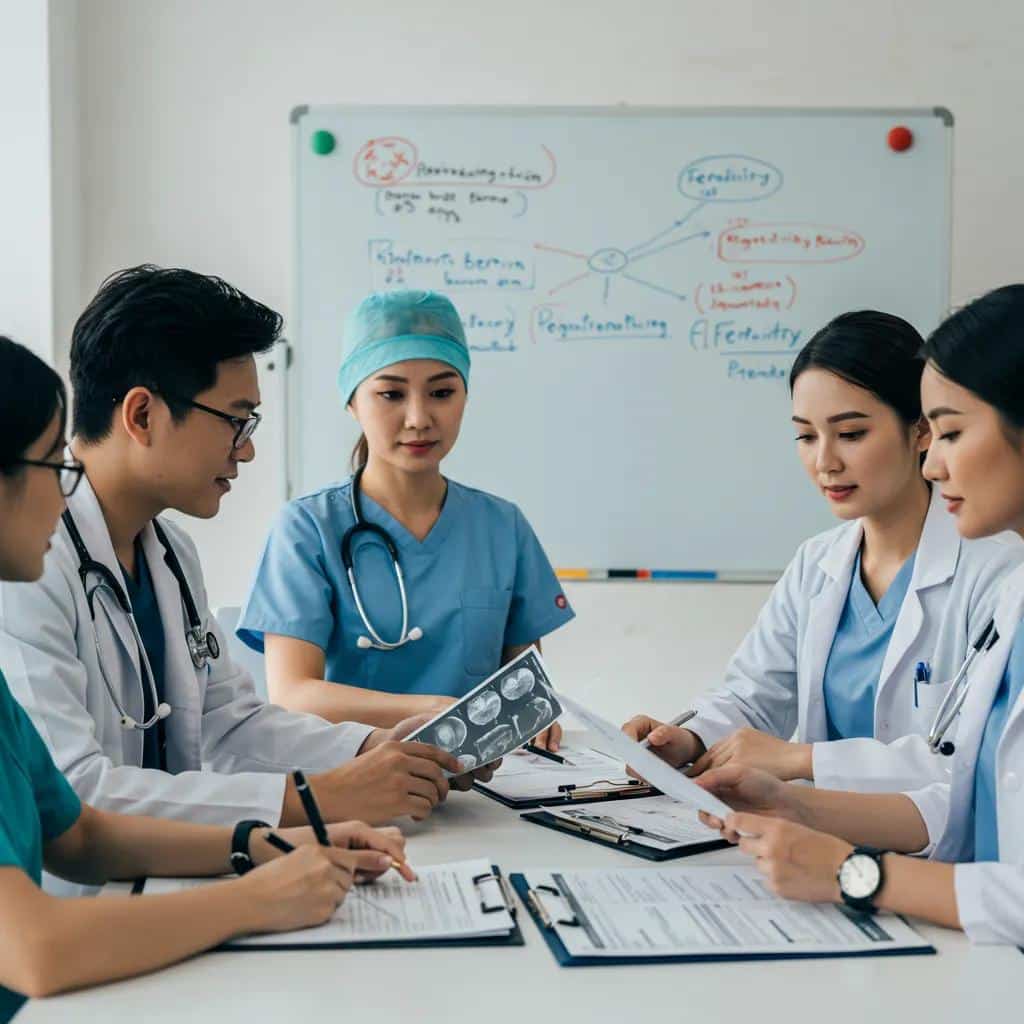 multidisciplinary healthcare team discussing patient care for endometriosis f8000a1f d20a 49be b991 15827fd24d54webp - Rachael Haverland Site Multidisciplinary healthcare team discussing patient care for endometriosis, reviewing medical charts and imaging, with a focus on collaborative treatment strategies.