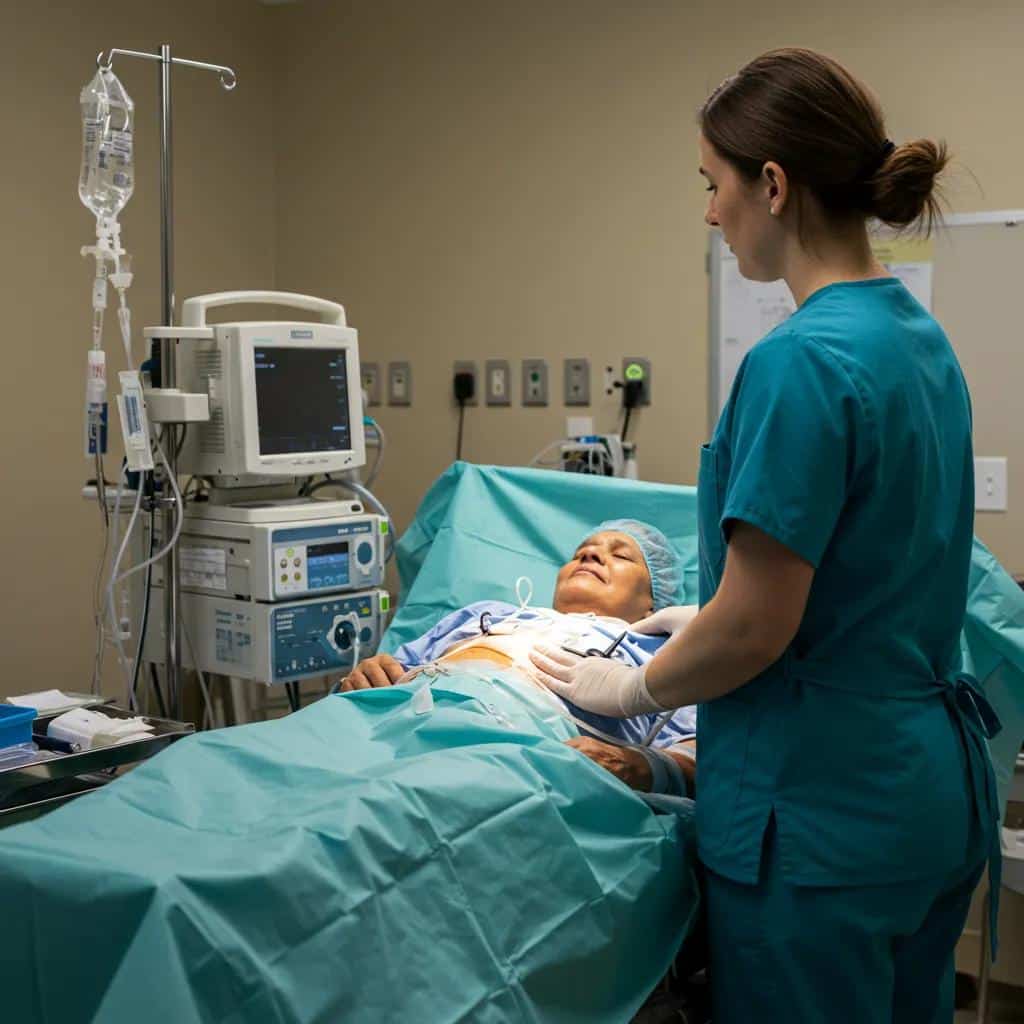 patient recovering after laparoscopic surgery with nursing support 34770cbd 88ee 44d8 b241 291985c2cfecwebp - Rachael Haverland Site Patient recovering after laparoscopic surgery, supported by nurse in scrubs, monitoring vital signs and comfort in a clinical setting.