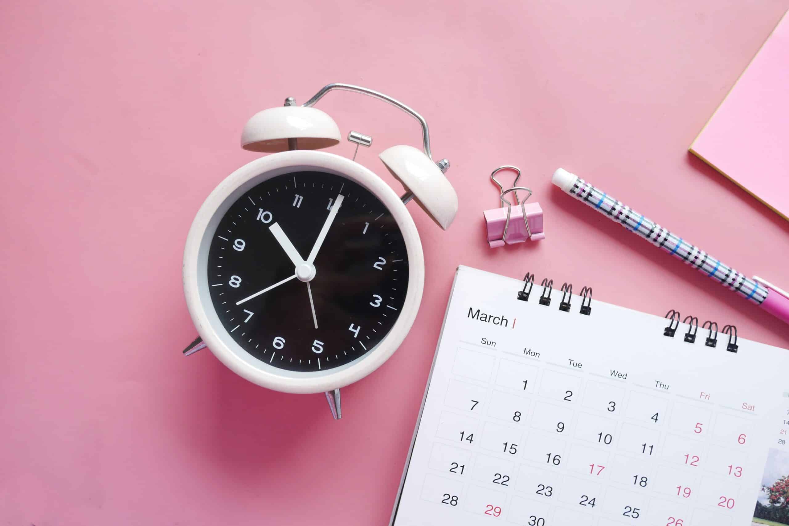 a calendar and table clock