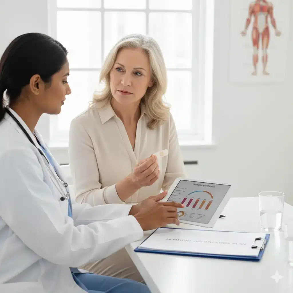 doctor discussing hormone replacement therapy with patient
