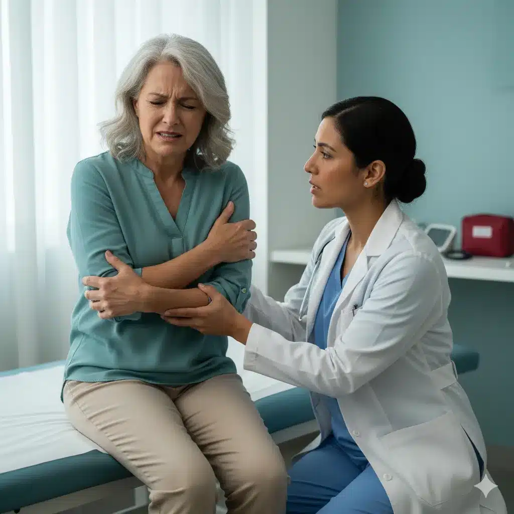 doctor consoling a woman in pain