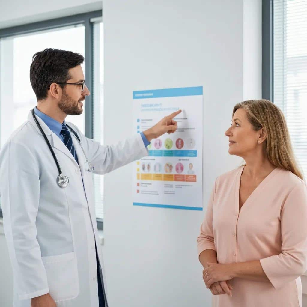 Clinician reviewing treatment options with a patient for endometriosis‑related anxiety after menopause