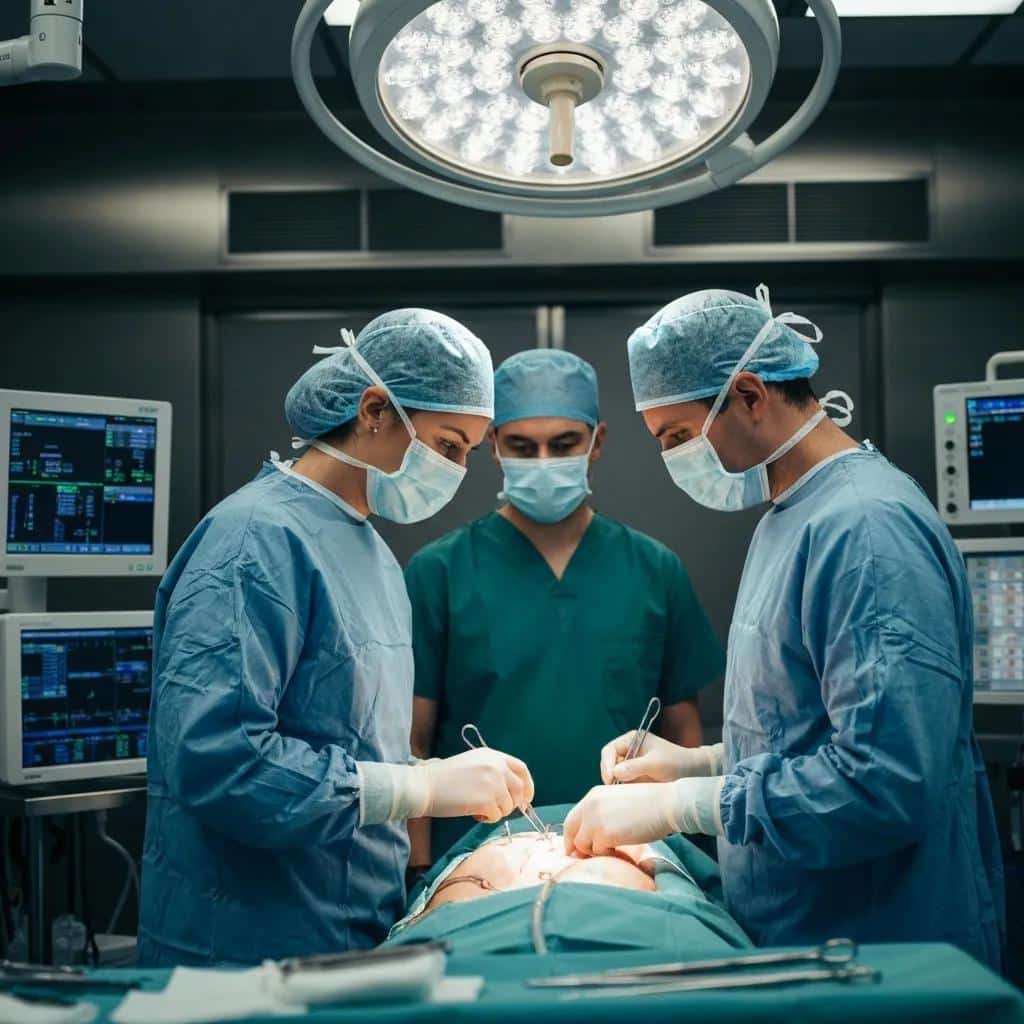 Surgical team performing minimally invasive excision for endometriosis