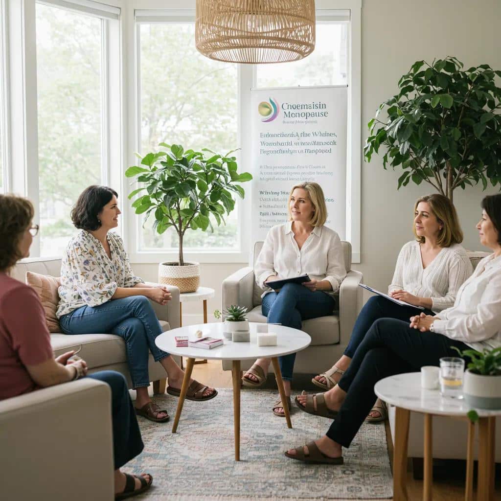 Women discussing health and wellness related to endometriosis and menopause in a supportive environment