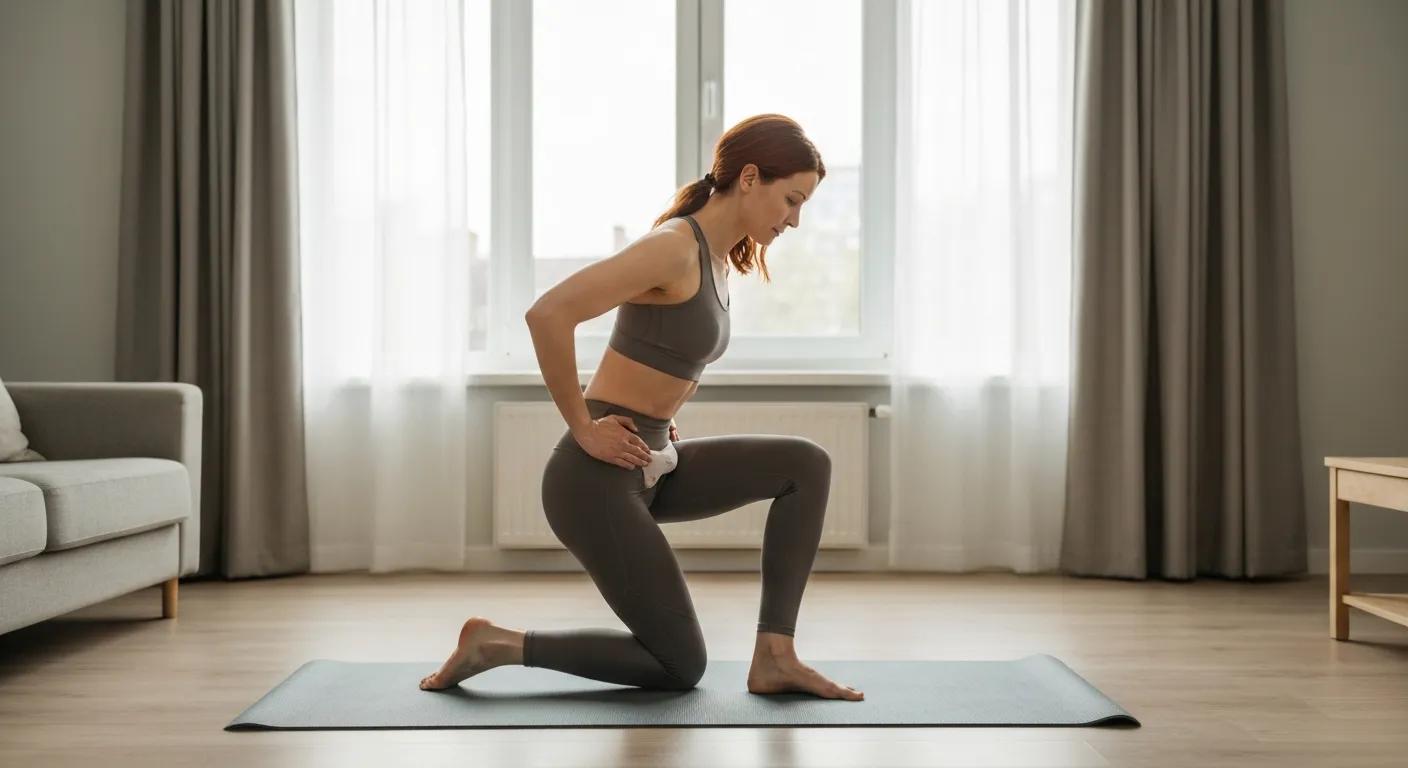 Woman practicing gentle pelvic floor exercises at home &mdash; supporting pelvic health after endometriosis