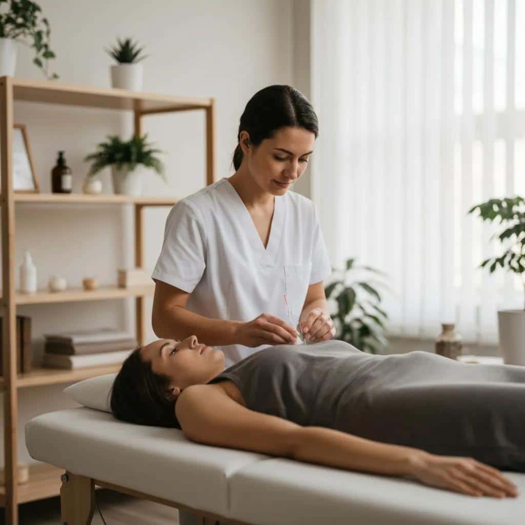 Licensed acupuncturist treating a patient to illustrate acupuncture as one element of multimodal care
