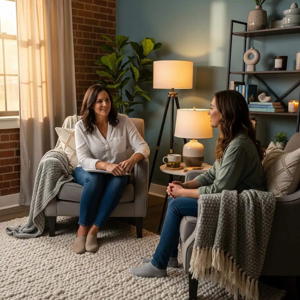 Counseling session illustrating mental health support options for people with endometriosis