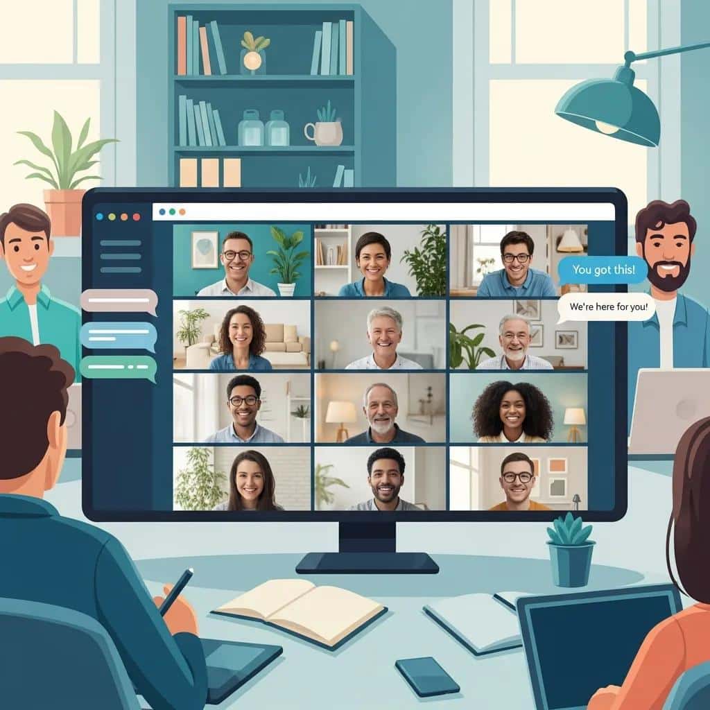 People participating in an online endometriosis community, illustrating the accessibility and connection of virtual support