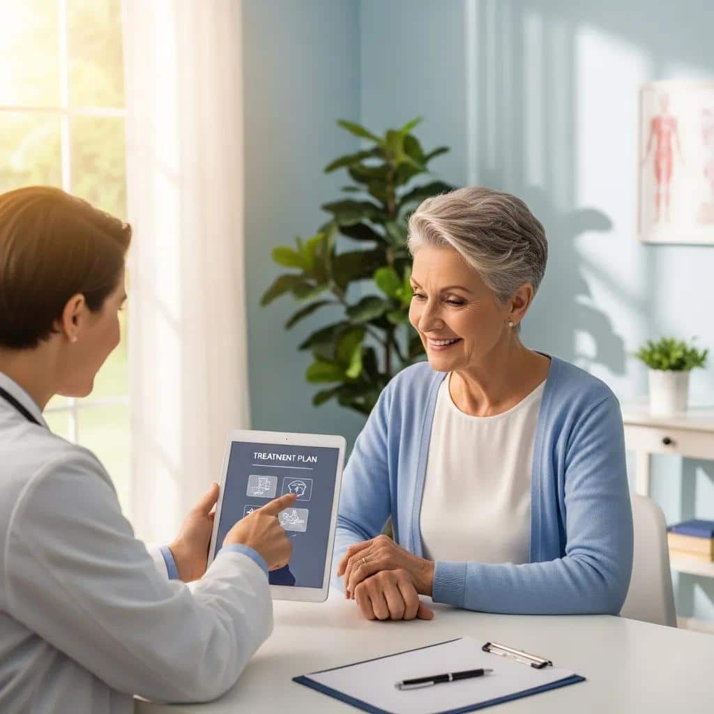 Clinician reviewing treatment options with an older woman